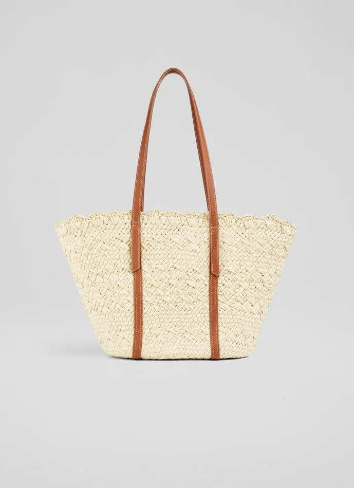 LKBennett Tote Bags Women Didi Natural Raffia Scallop Edge Basket Bag LKBennett Tote Bags Women Didi Natural Raffia Scallop Edge Basket Bag