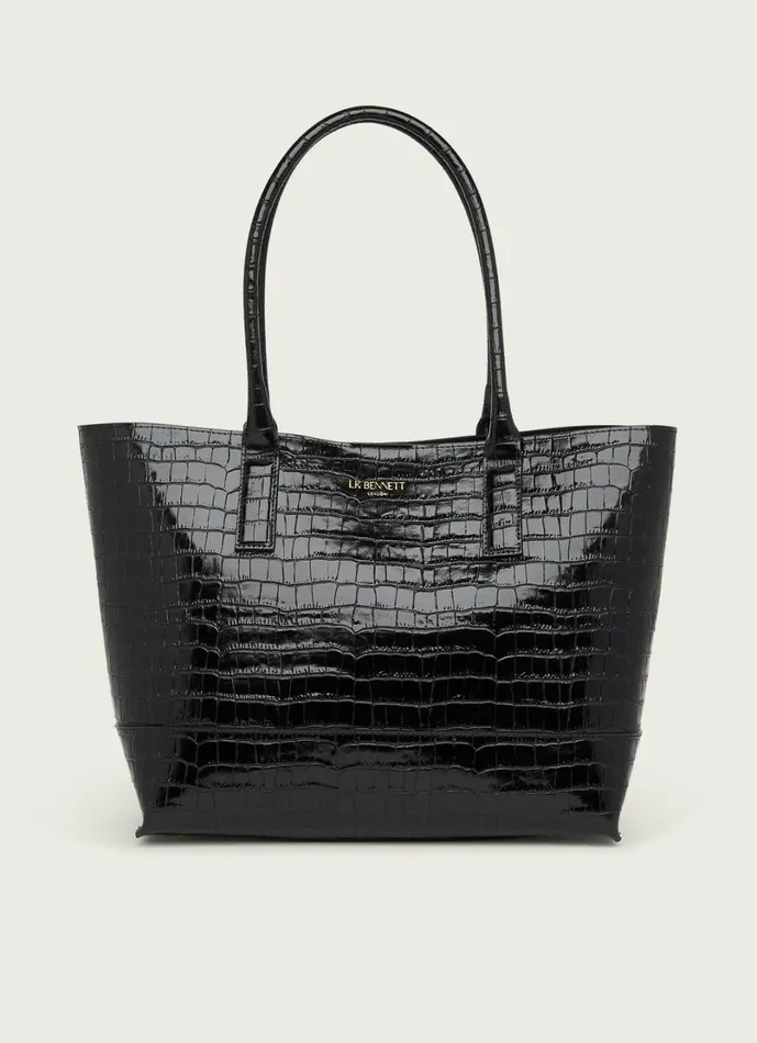 LKBennett Tote Bags Women Lacey Black CrocEffect Leather Tote Bag