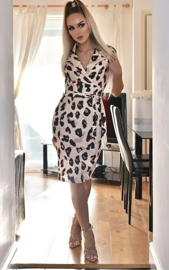 Leopard Noreen Collard Front Wrap Dress Women Missfiga Wrap Dresses