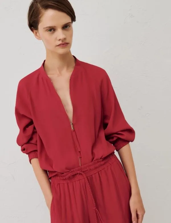 Marella Jackets Women Crepe Bomber Jacket Ruby