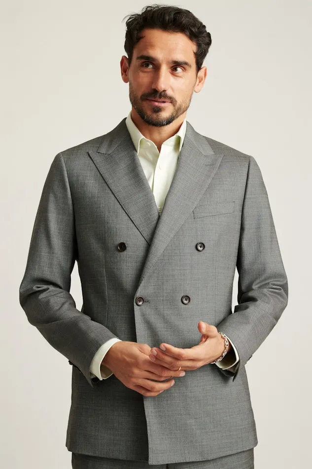 Men Bonobos Blazers and Sport Coats Jetsetter Italian Wool Double Breasted Blazer Grey Sharkskin