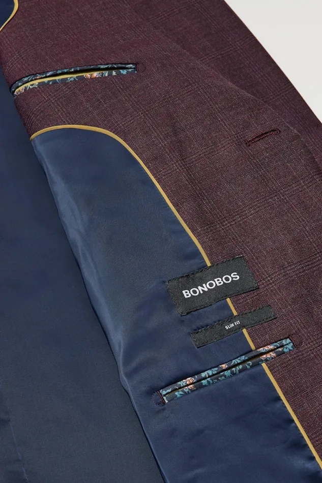 Men Bonobos Blazers and Sport Coats Jetsetter Stretch Wool Suit Jacket Burgundy Check Men Bonobos Blazers and Sport Coats Jetsetter Stretch Wool Suit Jacket Burgundy Check