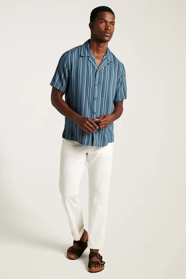 Men Bonobos Short Sleeve Shirts Limited Edition Riviera Cabana Shirt Blue Orion Stripe