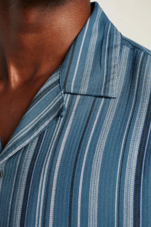 Men Bonobos Short Sleeve Shirts Limited Edition Riviera Cabana Shirt Blue Orion Stripe Men Bonobos Short Sleeve Shirts Limited Edition Riviera Cabana Shirt Blue Orion Stripe