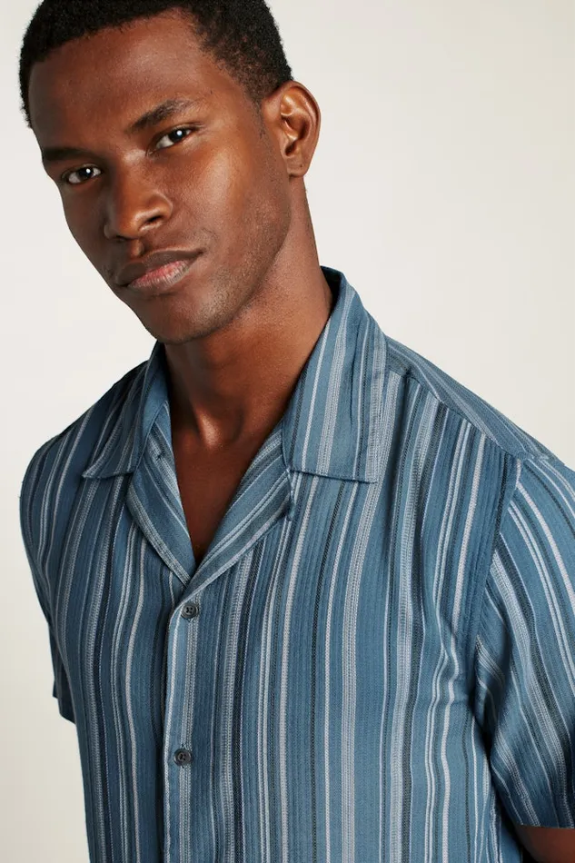Men Bonobos Short Sleeve Shirts Limited Edition Riviera Cabana Shirt Blue Orion Stripe Men Bonobos Short Sleeve Shirts Limited Edition Riviera Cabana Shirt Blue Orion Stripe