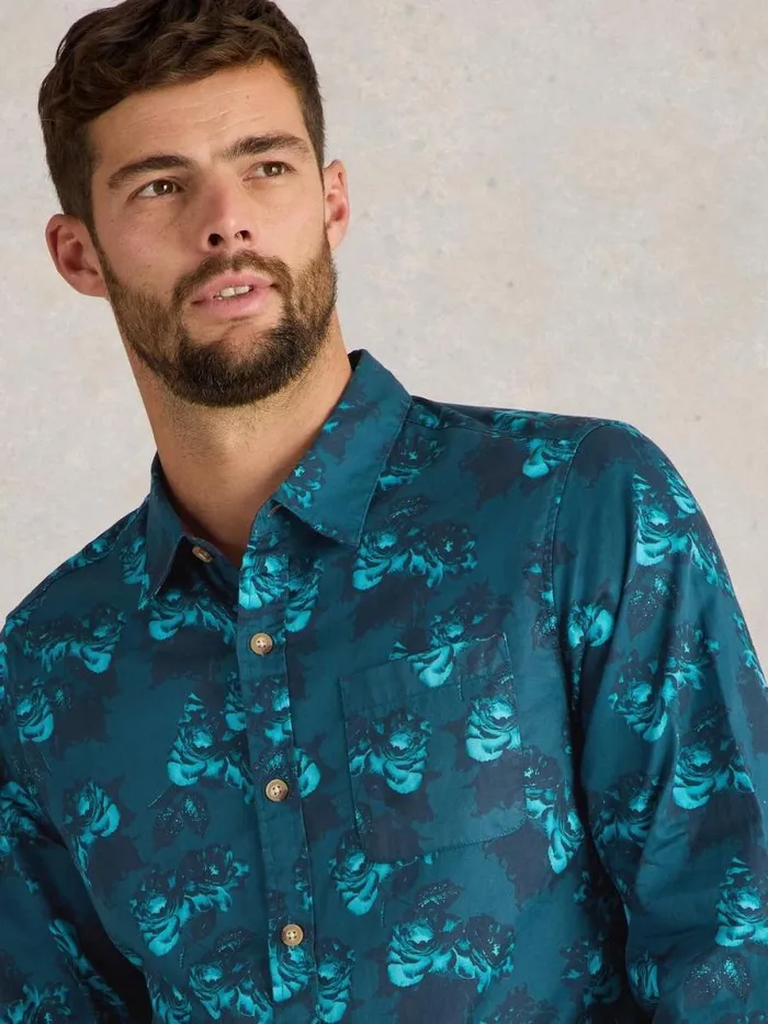 Men Dark Floral Printed Shirt Blue Print White Stuff Shirts Men Dark Floral Printed Shirt Blue Print White Stuff Shirts
