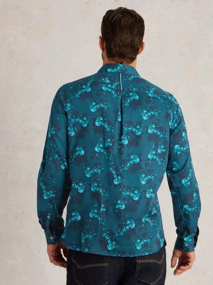 Men Dark Floral Printed Shirt Blue Print White Stuff Shirts Men Dark Floral Printed Shirt Blue Print White Stuff Shirts