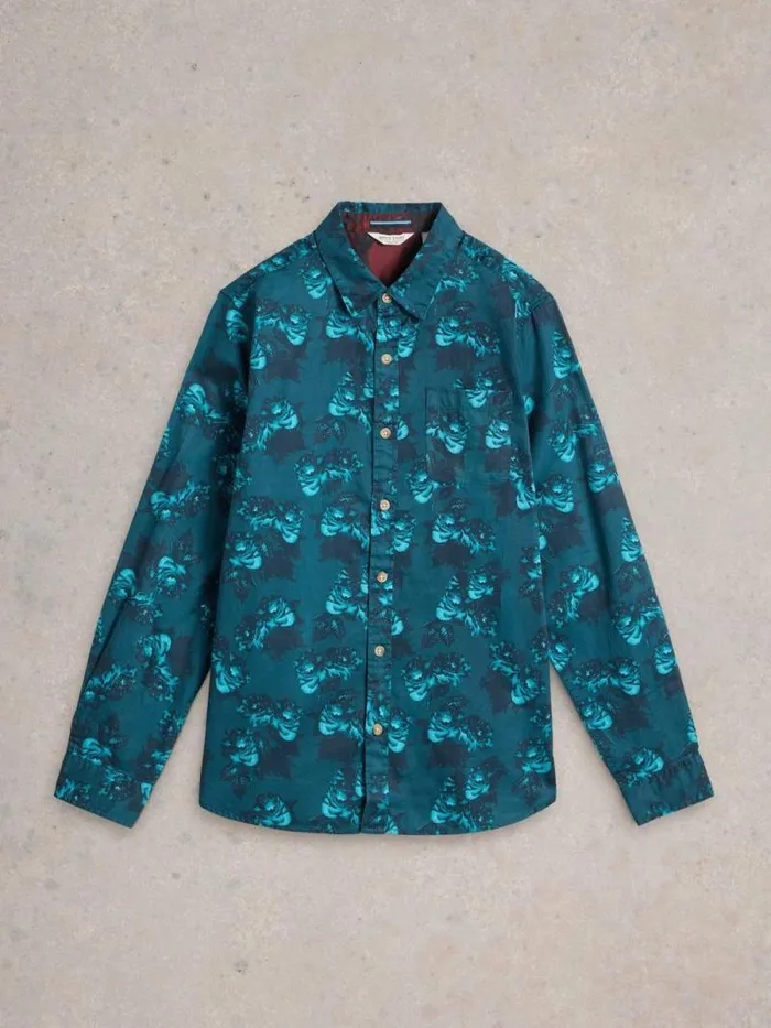 Men Dark Floral Printed Shirt Blue Print White Stuff Shirts Men Dark Floral Printed Shirt Blue Print White Stuff Shirts