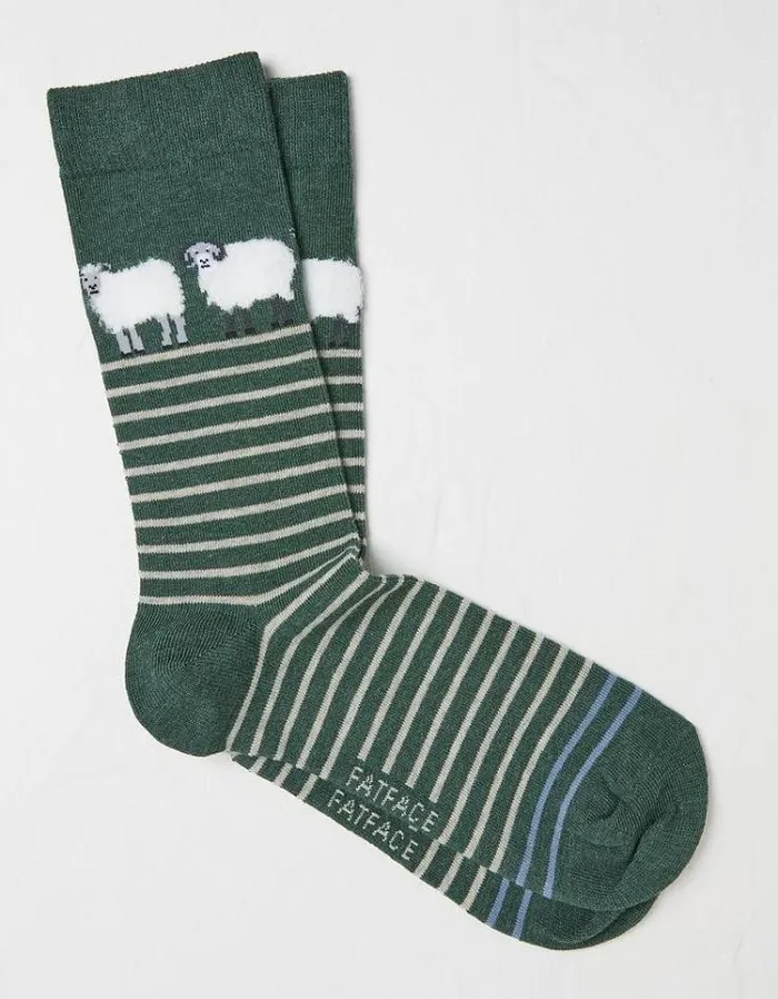 Men FatFace Buy 2 Get 1 Free Socks 1 Pack Sheep Socks Dark Green Marl