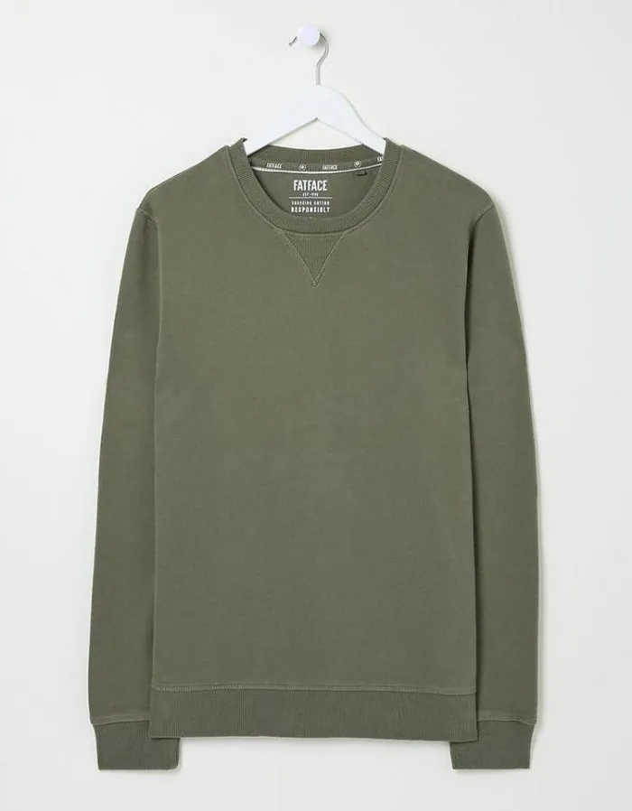 Men FatFace Sweatshirts and Hoodies Brooke Crew Neck Sweatshirt Khaki Green