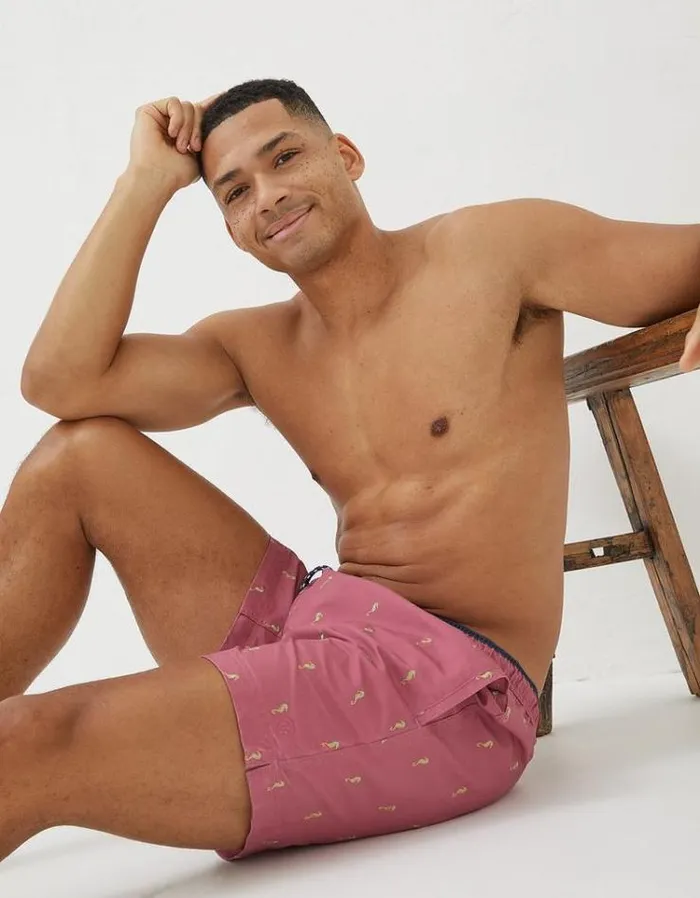 Men FatFace Swimwear Trevose Seahorse Swim Shorts Rose Pink