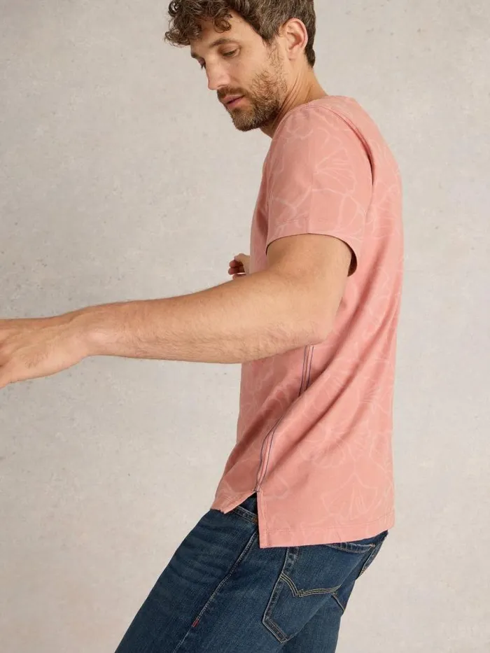 Men Floral Printed Tee Pink Print White Stuff TShirts Men Floral Printed Tee Pink Print White Stuff TShirts