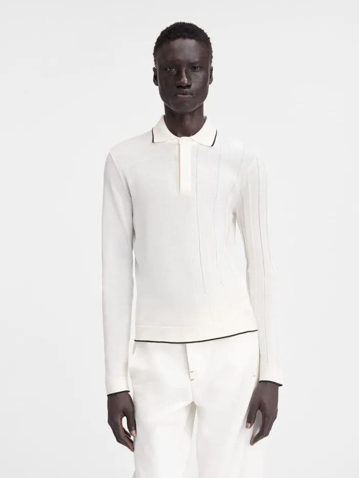 Men Knits JACQUEMUS The Tricot Longsleeve Polo Shirt Offwhite Men Knits JACQUEMUS The Tricot Longsleeve Polo Shirt Offwhite