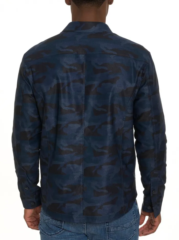 Men Long Sleeve Button Down Shirts Robert Graham FIORE SHIRT JACKET Navy