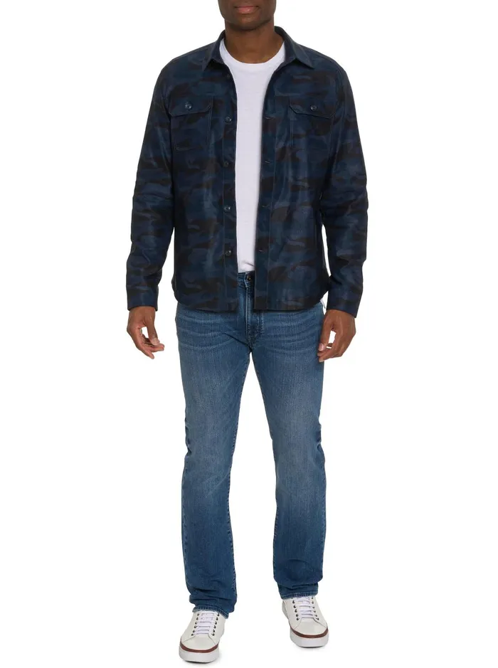 Men Long Sleeve Button Down Shirts Robert Graham FIORE SHIRT JACKET Navy