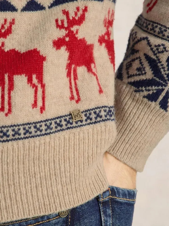 Men Moose Fairisle Wool Crew Jumper Natural Multi White Stuff Knitwear Men Moose Fairisle Wool Crew Jumper Natural Multi White Stuff Knitwear
