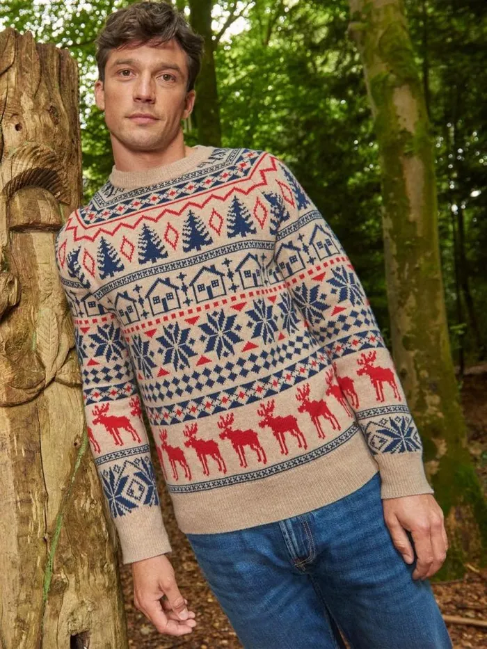 Men Moose Fairisle Wool Crew Jumper Natural Multi White Stuff Knitwear Men Moose Fairisle Wool Crew Jumper Natural Multi White Stuff Knitwear