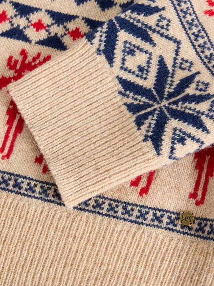 Men Moose Fairisle Wool Crew Jumper Natural Multi White Stuff Knitwear Men Moose Fairisle Wool Crew Jumper Natural Multi White Stuff Knitwear