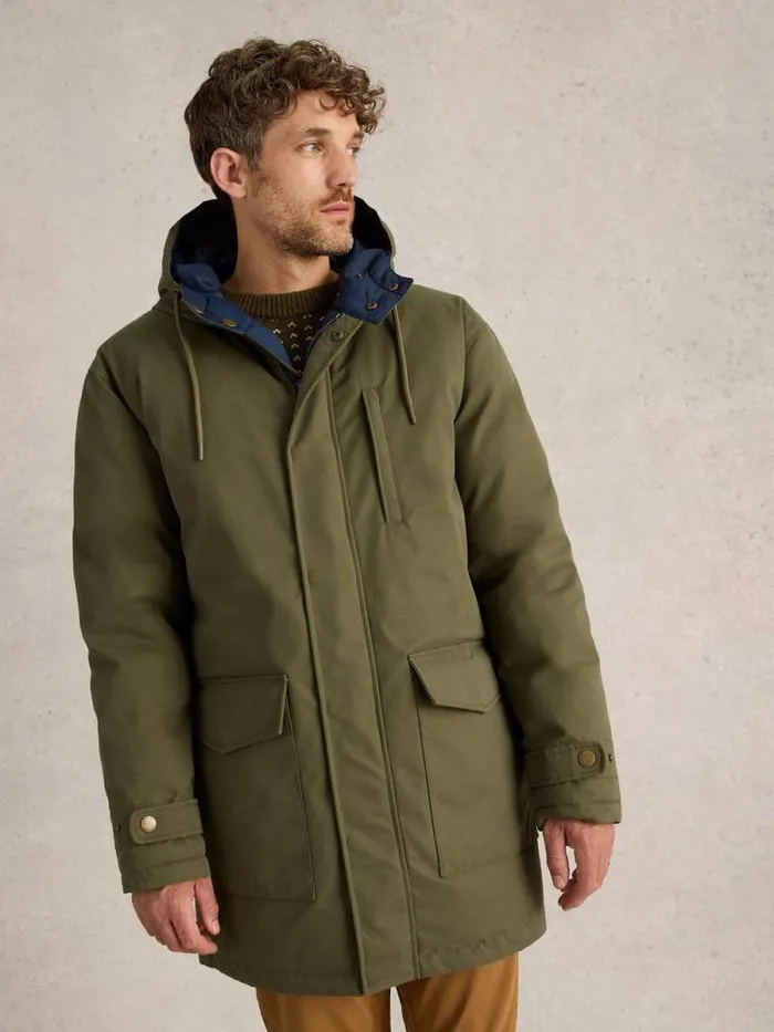Men Reversible Parka Khaki Green White Stuff Coats and Jackets Men Reversible Parka Khaki Green White Stuff Coats and Jackets