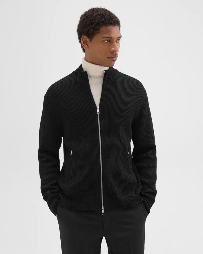 Men Theory Sweaters Cardigans Ribbed ZipUp Cardigan In Merino Wool Black