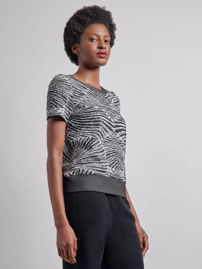 Misook Animal Print Short Sleeve Soft Knit Top Women Tops and Tees Misook Animal Print Short Sleeve Soft Knit Top Women Tops and Tees