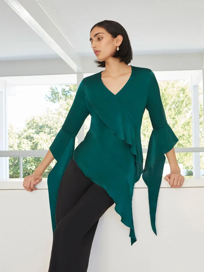 Misook Asymmetrical Ruffle Blouse 8211 Crepe De Chine Women Tops and Tees Misook Asymmetrical Ruffle Blouse 8211 Crepe De Chine Women Tops and Tees