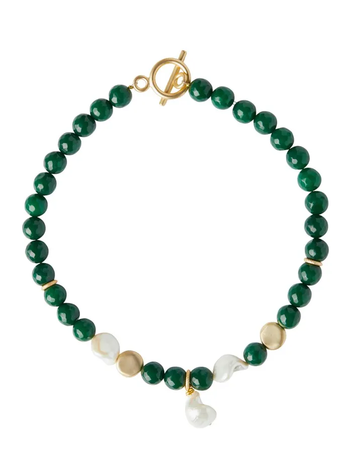 Misook Baroque Mother Of Pearl And Green Jade Necklace Women Necklaces