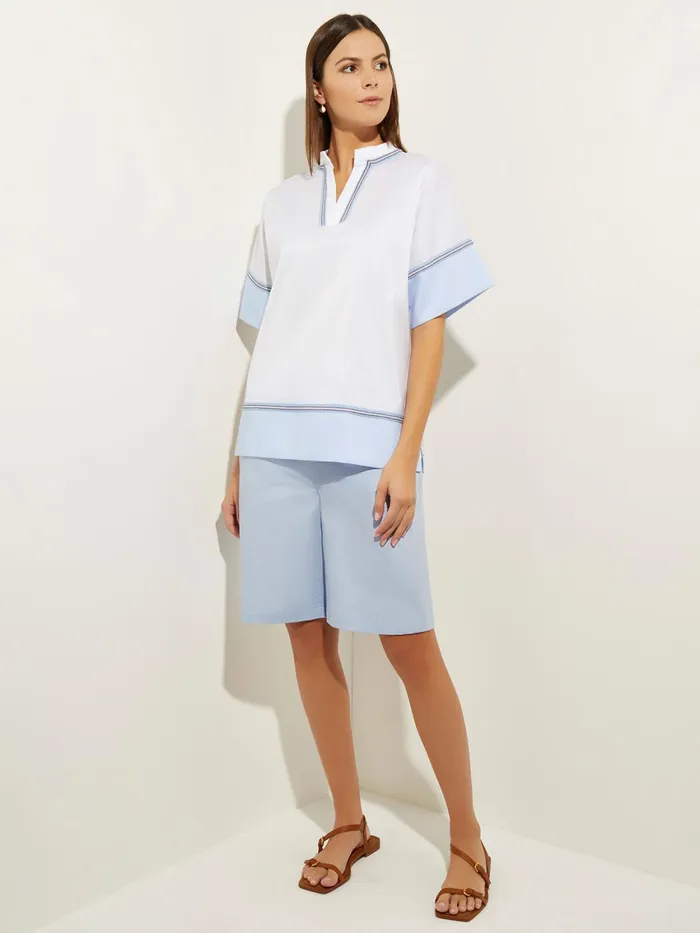 Misook Blouse White Cotton 8211 Split Neck Blouse Misook Women Blouses and Shirts