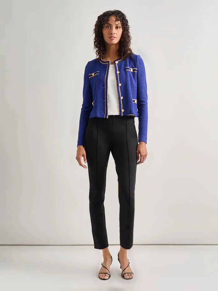 Misook Braided Trim Boucle Knit Jacket Women Jackets and Coats