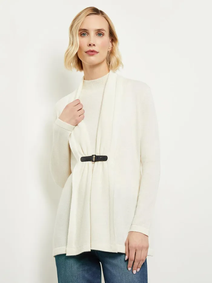 Misook Buckle Detail Shawl Collar Cashmere Cardigan Women Jackets and Coats
