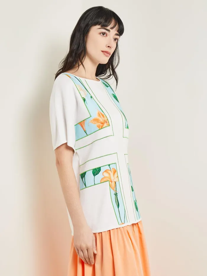 Misook Dolman Sleeve Boat Neck Tunic 8211 Cotton Floral Panel Soft Knit Women Tops and Tees Misook Dolman Sleeve Boat Neck Tunic 8211 Cotton Floral Panel Soft Knit Women Tops and Tees