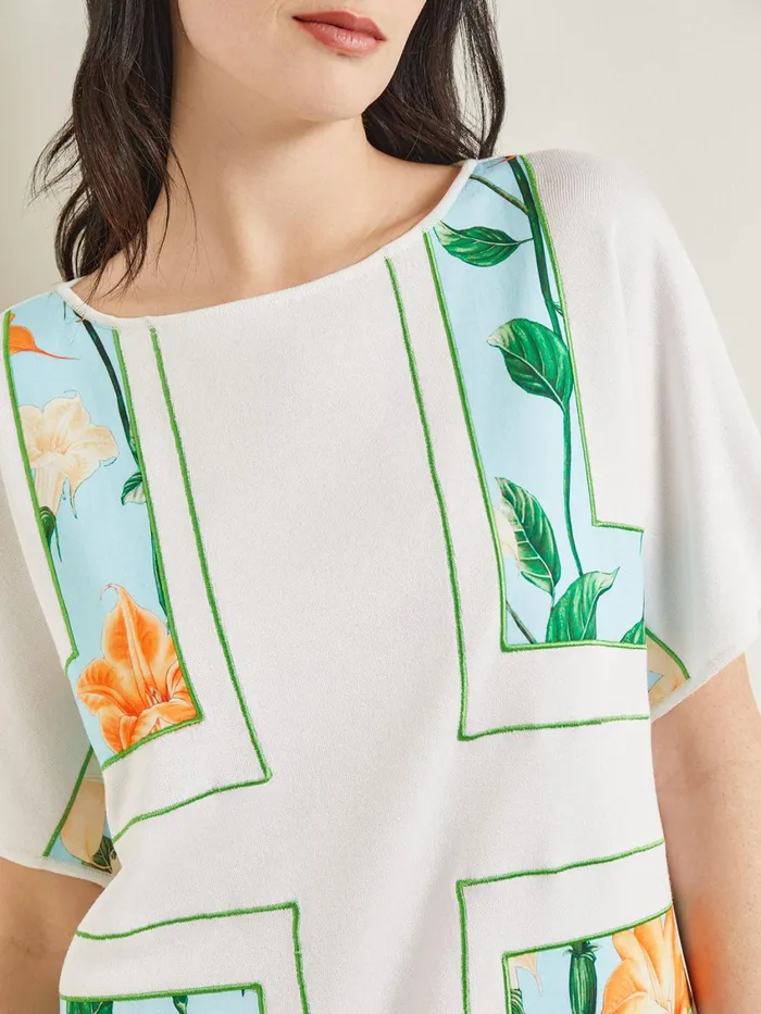 Misook Dolman Sleeve Boat Neck Tunic 8211 Cotton Floral Panel Soft Knit Women Tops and Tees Misook Dolman Sleeve Boat Neck Tunic 8211 Cotton Floral Panel Soft Knit Women Tops and Tees