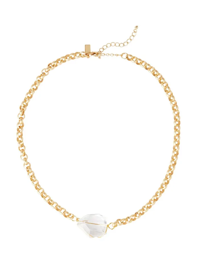 Misook Handmade Wire Wrapped Crystal Nugget Matte Gold Rolo Chain Necklace Women Necklaces