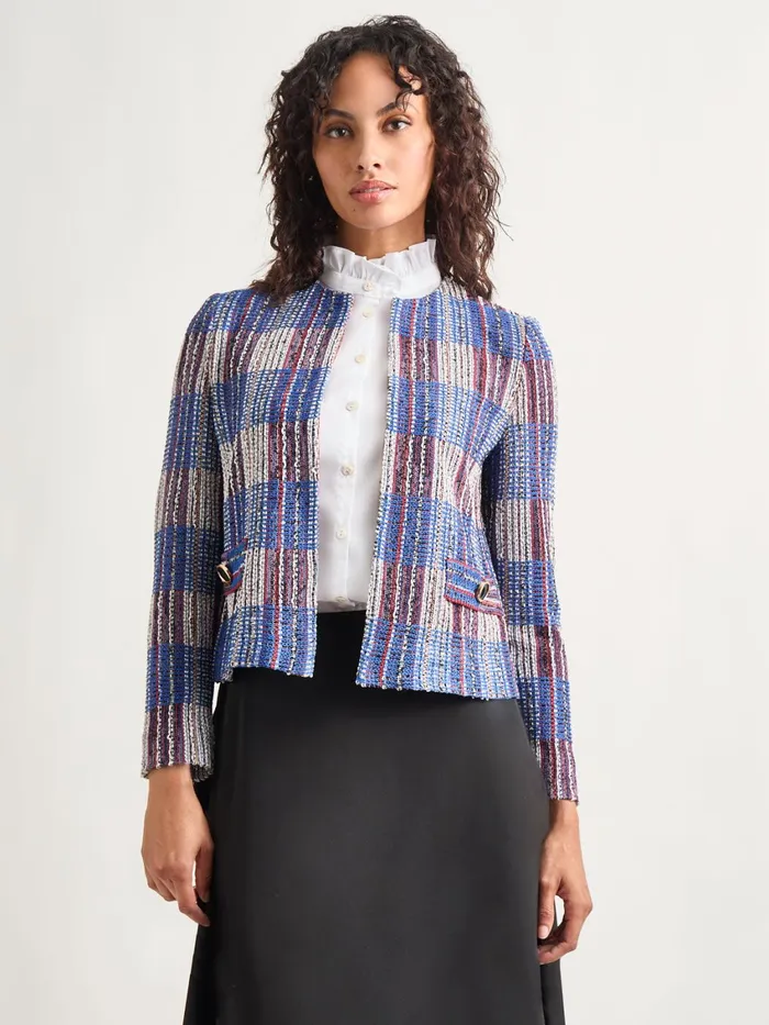 Misook Jewel Neck Tweed Jacket Women Jackets and Coats