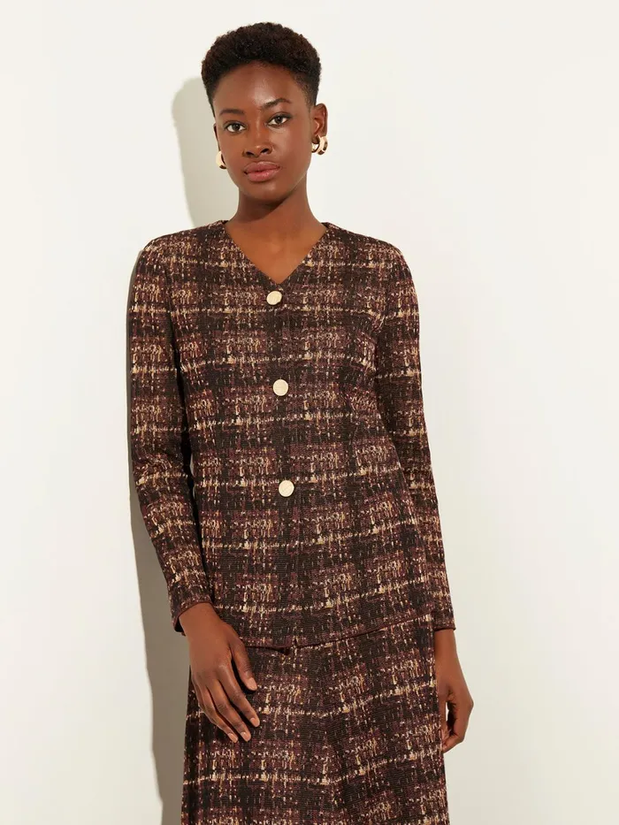 Misook Plaid ButtonFront Knit Jacket Women Jackets and Coats