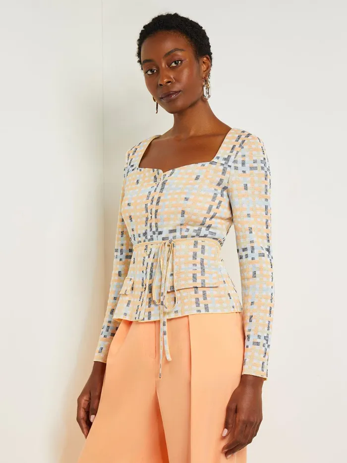 Misook Sweetheart Neck Modern Fit Jacket 8211 Plaid Jacquard Knit Women Jackets and Coats Misook Sweetheart Neck Modern Fit Jacket 8211 Plaid Jacquard Knit Women Jackets and Coats