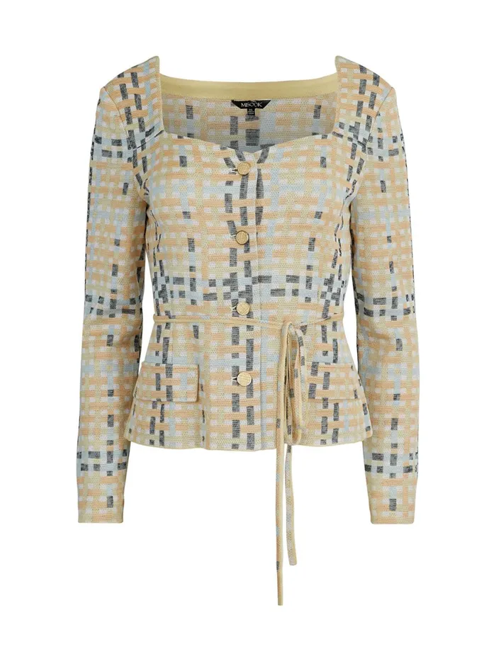 Misook Sweetheart Neck Modern Fit Jacket 8211 Plaid Jacquard Knit Women Jackets and Coats Misook Sweetheart Neck Modern Fit Jacket 8211 Plaid Jacquard Knit Women Jackets and Coats
