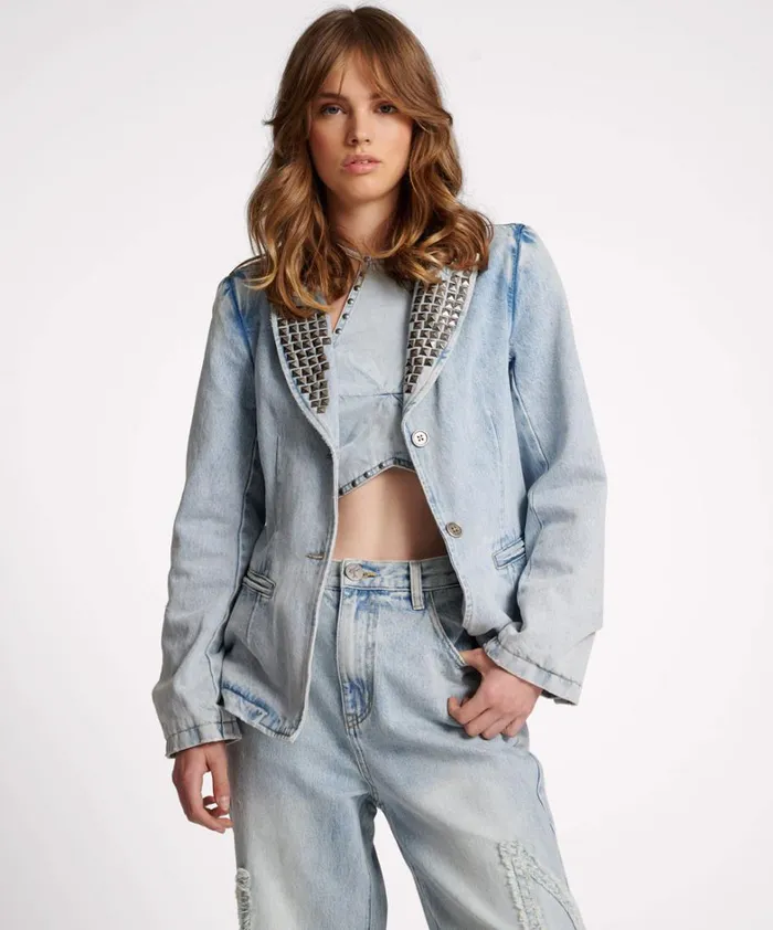 One Teaspoon Denim Jackets DIAMONDE STUDDED DENIM BLAZER 8211 Women