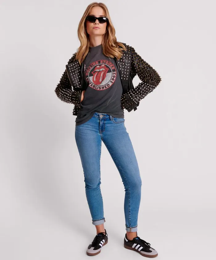 One Teaspoon Jackets BLACK HELLRAISER STUDDED CROP LEATHER MOTO JACKET 8211 Women