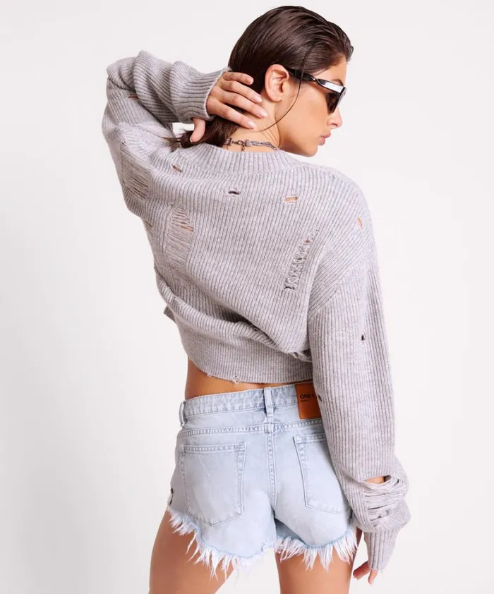 One Teaspoon Knitwear LADDERED VNECK DISTRESSED SWEATER 8211 Women One Teaspoon Knitwear LADDERED VNECK DISTRESSED SWEATER 8211 Women