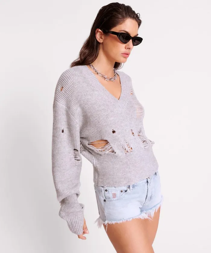 One Teaspoon Knitwear LADDERED VNECK DISTRESSED SWEATER 8211 Women One Teaspoon Knitwear LADDERED VNECK DISTRESSED SWEATER 8211 Women