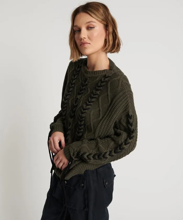 One Teaspoon Knitwear MILITARY KHAKI THREADED CABLE SWEATER 8211 Women One Teaspoon Knitwear MILITARY KHAKI THREADED CABLE SWEATER 8211 Women