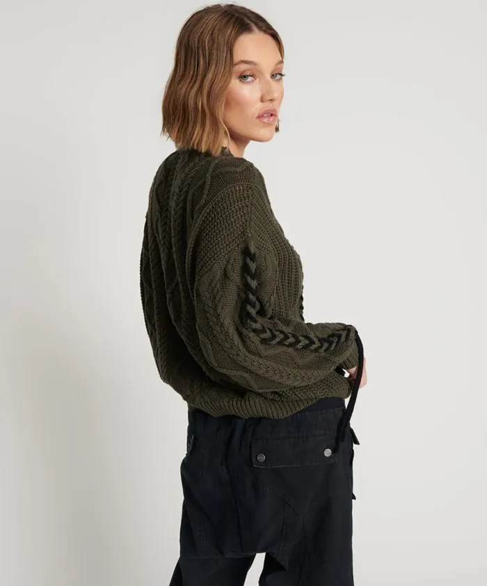 One Teaspoon Knitwear MILITARY KHAKI THREADED CABLE SWEATER 8211 Women One Teaspoon Knitwear MILITARY KHAKI THREADED CABLE SWEATER 8211 Women