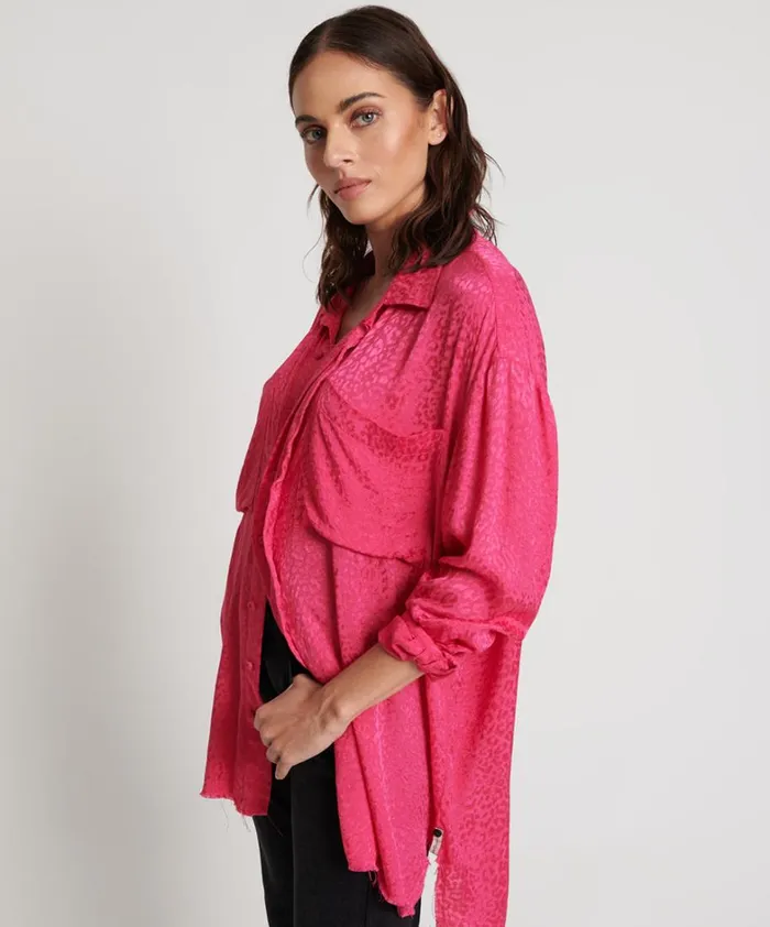 One Teaspoon Shirts SHOCKING PINK JACQUARD LONGLINE SHIRT 8211 Women One Teaspoon Shirts SHOCKING PINK JACQUARD LONGLINE SHIRT 8211 Women