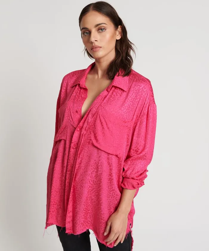 One Teaspoon Shirts SHOCKING PINK JACQUARD LONGLINE SHIRT 8211 Women One Teaspoon Shirts SHOCKING PINK JACQUARD LONGLINE SHIRT 8211 Women