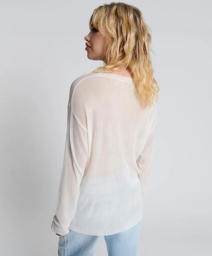 One Teaspoon Tops AMITY SHEER RIB KNIT TOP WHITE 8211 Women One Teaspoon Tops AMITY SHEER RIB KNIT TOP WHITE 8211 Women