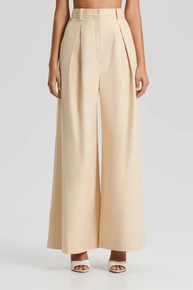 PLEAT DRAPE LEG TROUSER SAND Women Trousers Scanlan Theodore PLEAT DRAPE LEG TROUSER SAND Women Trousers Scanlan Theodore