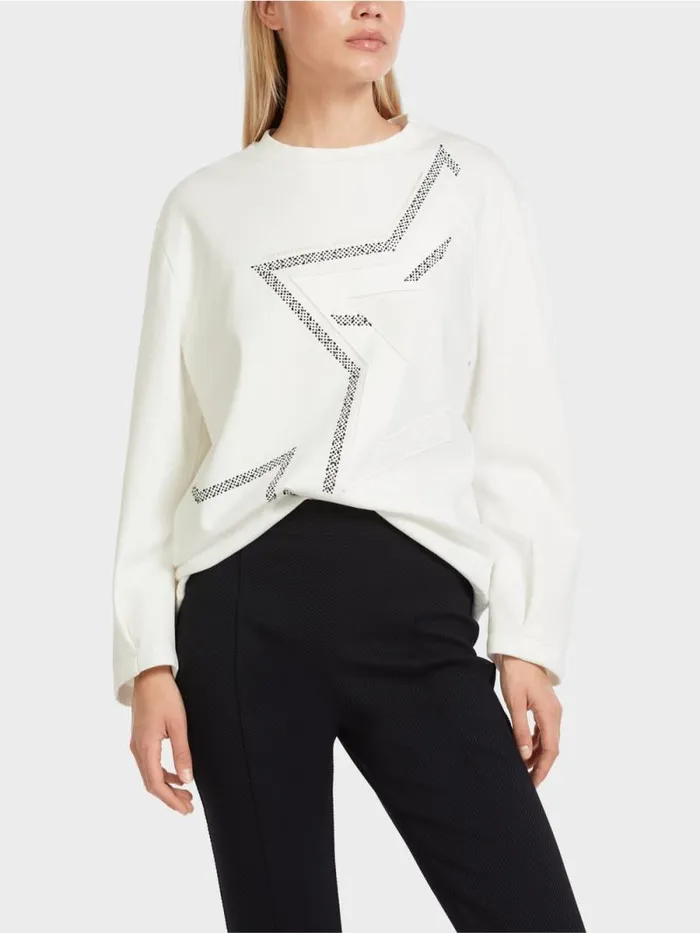 Pullover and Sweatshirts Damen Marc Cain Sweatshirt Mit SternenApplikation Offwhite