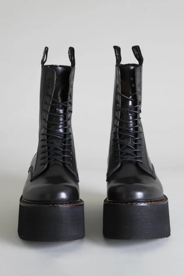 R13 Boots Women Double Stack Boot 8211 Black Combat Boots