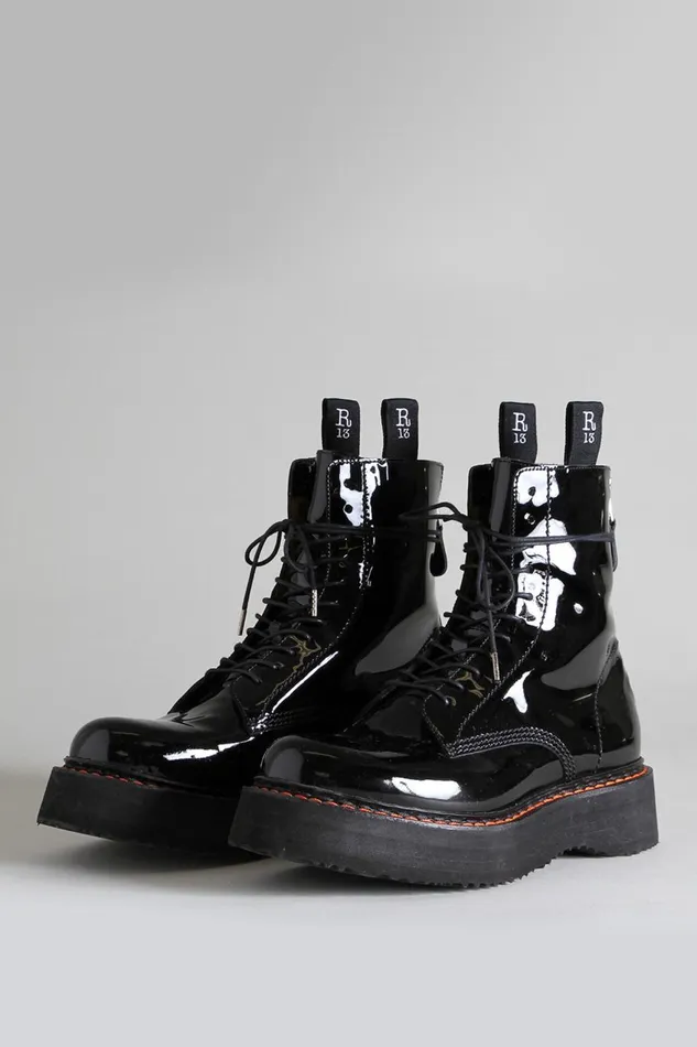 R13 Boots Women SINGLE STACK BOOT 8211 BLACK PATENT